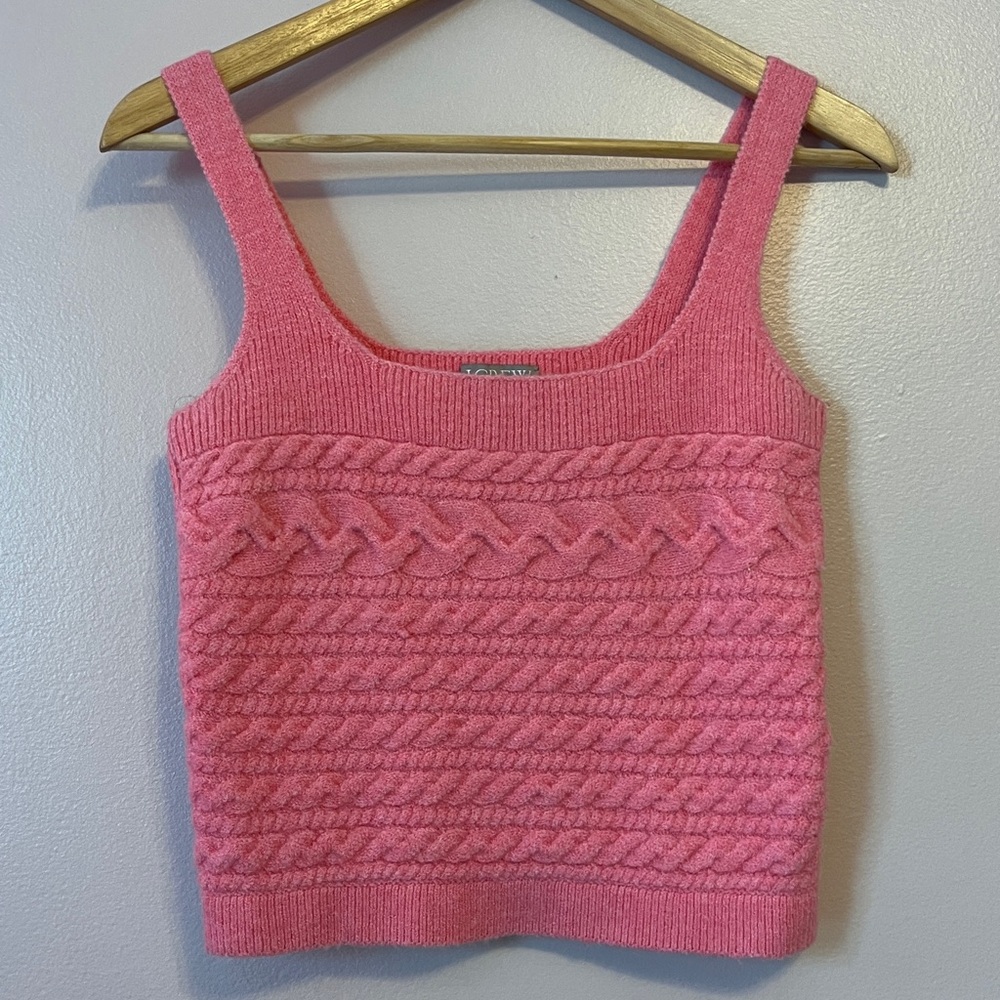 J Crew Supersoft Cropped Cable Knit Sweater Cardigan Tank Set Wool Pink Medium - Picture 9 of 16